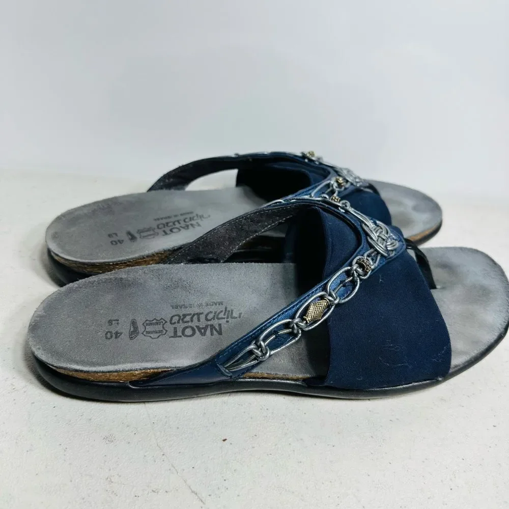 Naot Navy Sandals with Silver Chain Accent size 40-9